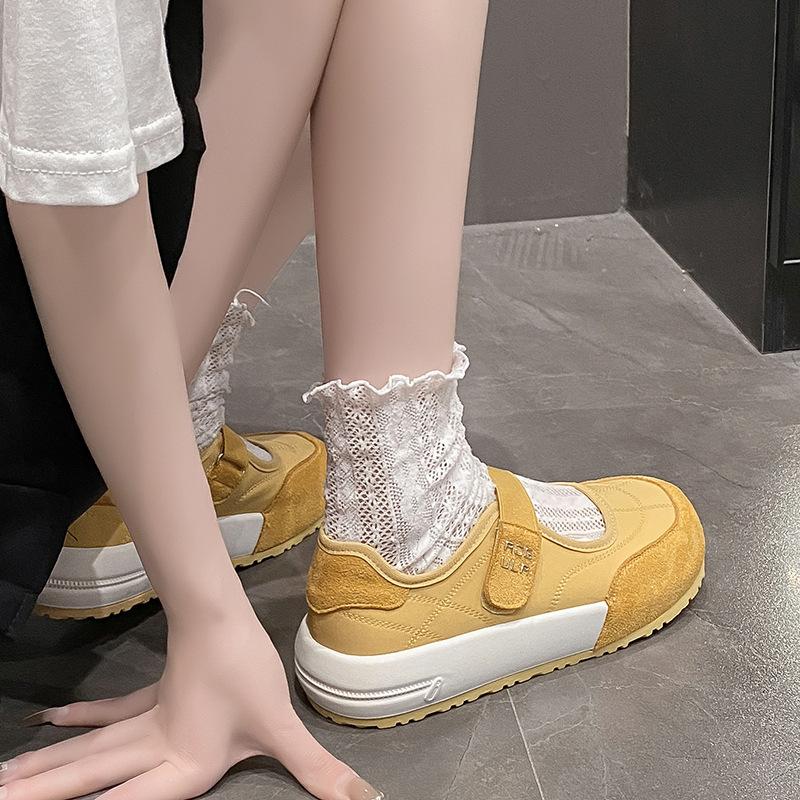 Thick-soled Velcro single shoes women's 2025 summer new fashion versatile comfortable color matching casual Mary Jane loafers