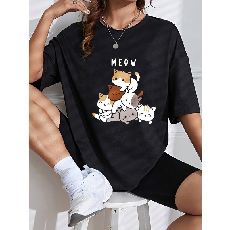 Roztomilé tričko s potiskem kočky bílé Mňau Kočky a tlapky design pro běžné nošení