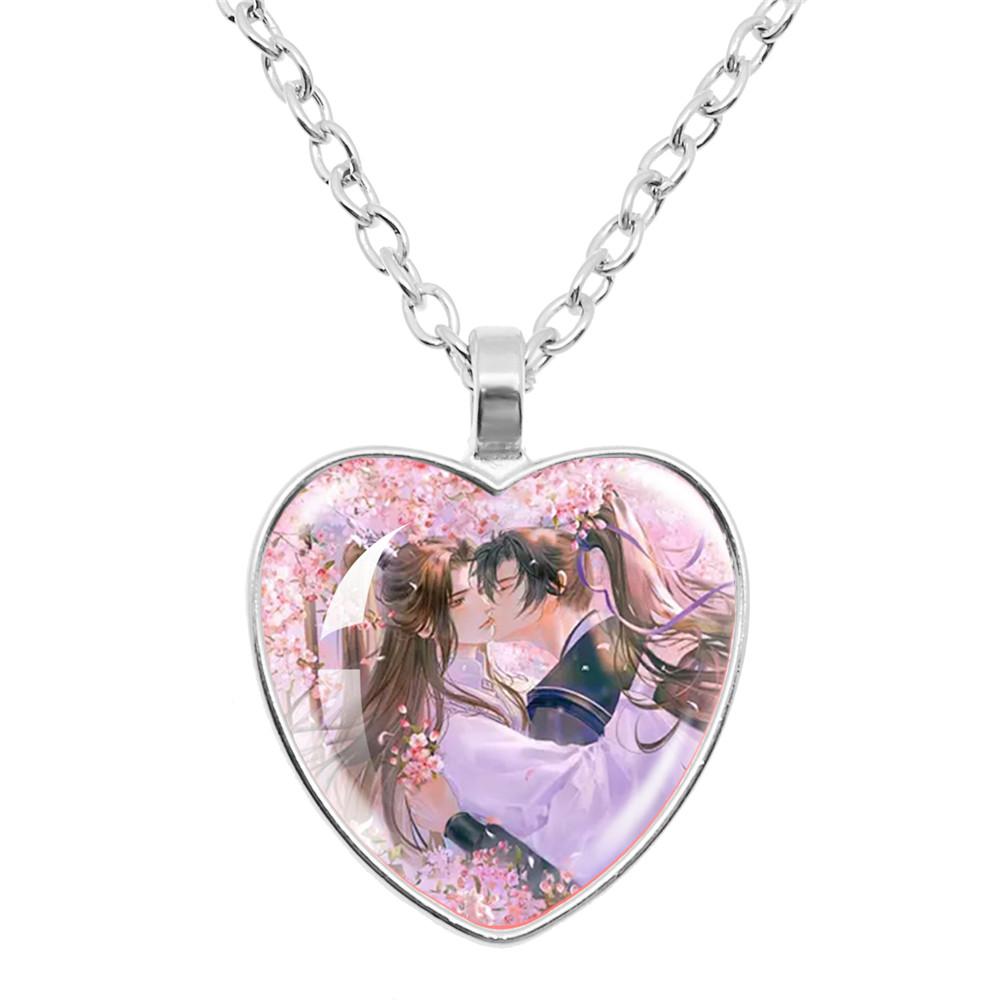 The Husky And His White Cat Shizun ErHa Mo Ran Chu WanNing Anime Cosplay Glass Cabochon Pendant Heart Necklace GiftsTo Friends