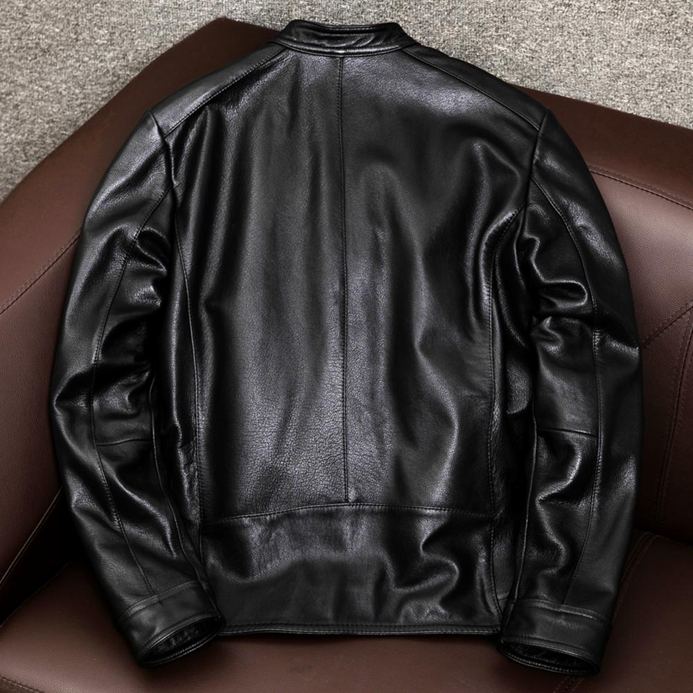 Nuova Giacca da Uomo in Vera Pelle Slim Fit Cappotto Corto Pelle di Vitello Gialla Collo Alto Capospalla Casual