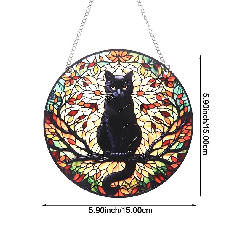 Moonlight Black Cat Pattern Dyed Window Hanging Decoration/Light Catching Cat Shadow Window Decoration/Sun Cat Small Curtain Exc