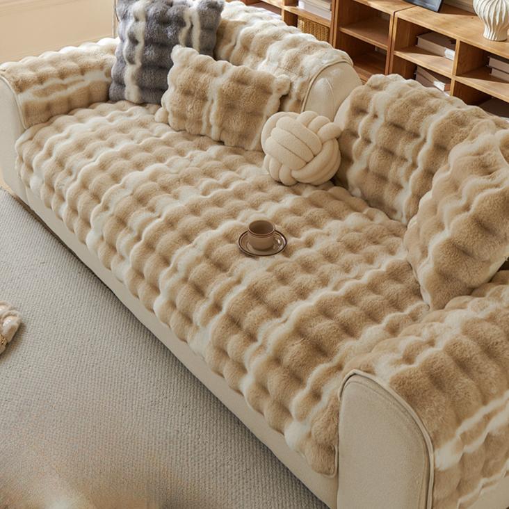 1pc Luxury Faux Rabbit Fur Sofa Cover - Plush Thickened Quilted Design  Gradient Color for 1-4 Seater Sofas, All-Season Use in Living Room, Bedroom