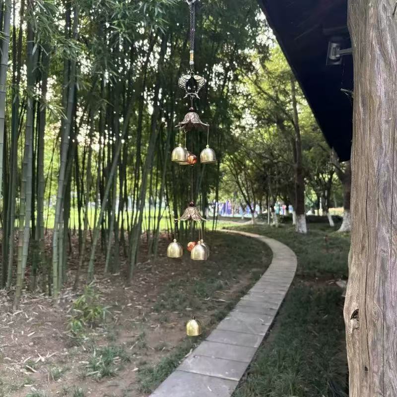 Double Metal Bell Pendant Wind Chime, Brass Color Bell Hanging Decoration, Suitable for Home Patio Wall Hanging, Gift for Friend