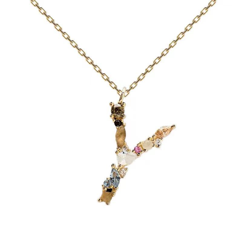 Colorful Zircon Alphabet Necklace: Women's European & American Design