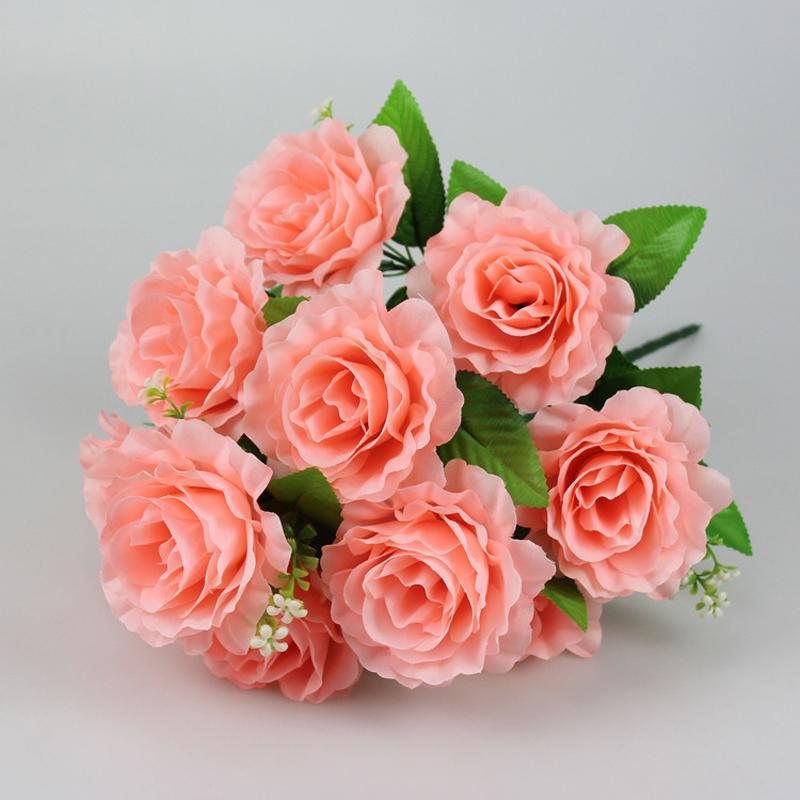 12Heads Silk Rose Artificial Flowers Fake Bouquet Wedding Party Home Grave Decor