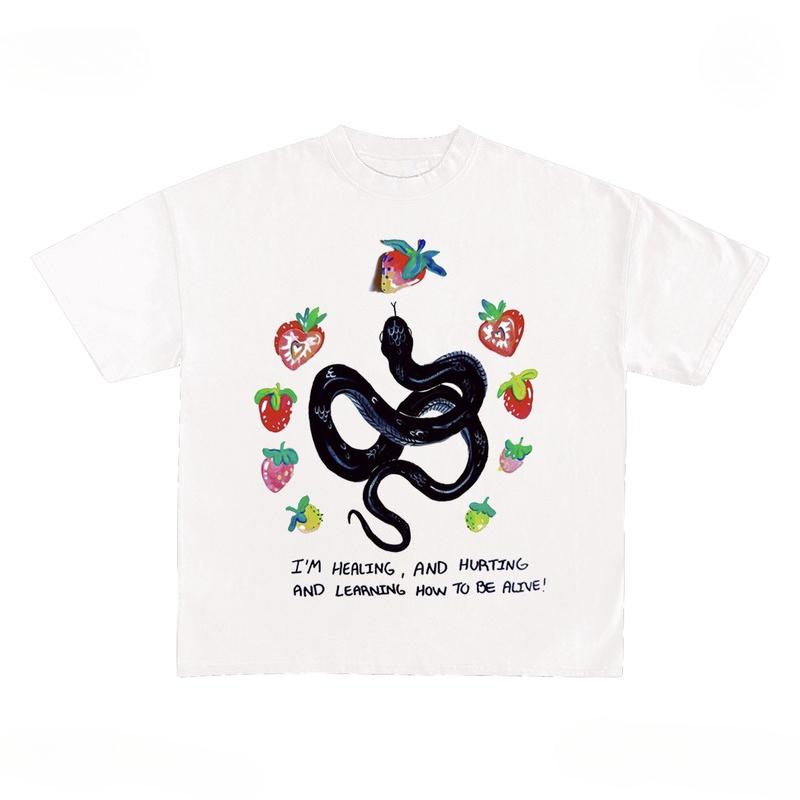 

Creative Snake Printed Pure Cotton T-shirt Men and Women with The Same Round Neck Cotton Short-sleeved Kawaii Y2k kpop T-shirt S