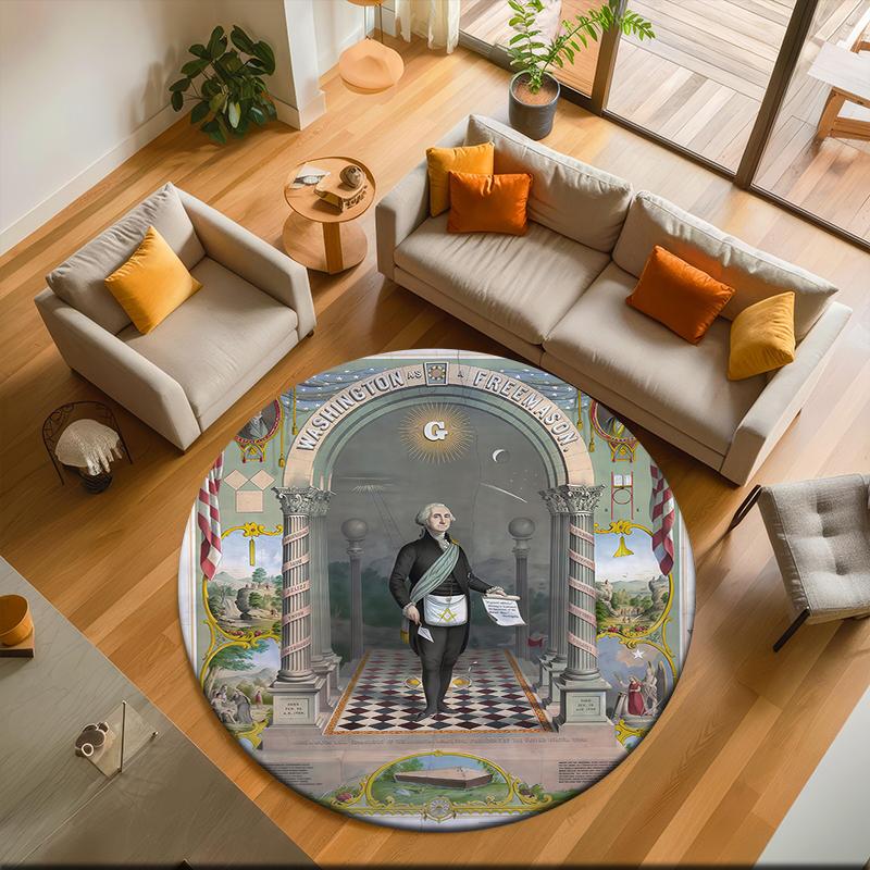 1pc The square and compass of Freemasonry Round carpet Painted Printed circular carpet, home door mat, outdoor travel protection carpet