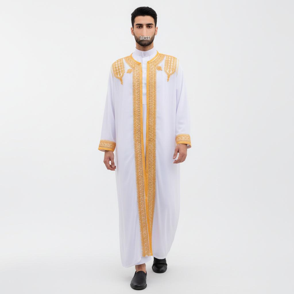2025 Ethnisch Stil Herren Lang Gold Stickerei Kleid