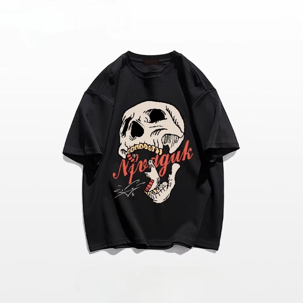 

Летняя модная тяжелая ретро мужская футболка с черепом из 100% хлопка с круглым вырезом и принтом, высокое качество, повседневная уличная футболка для фитнеса XXXXXL