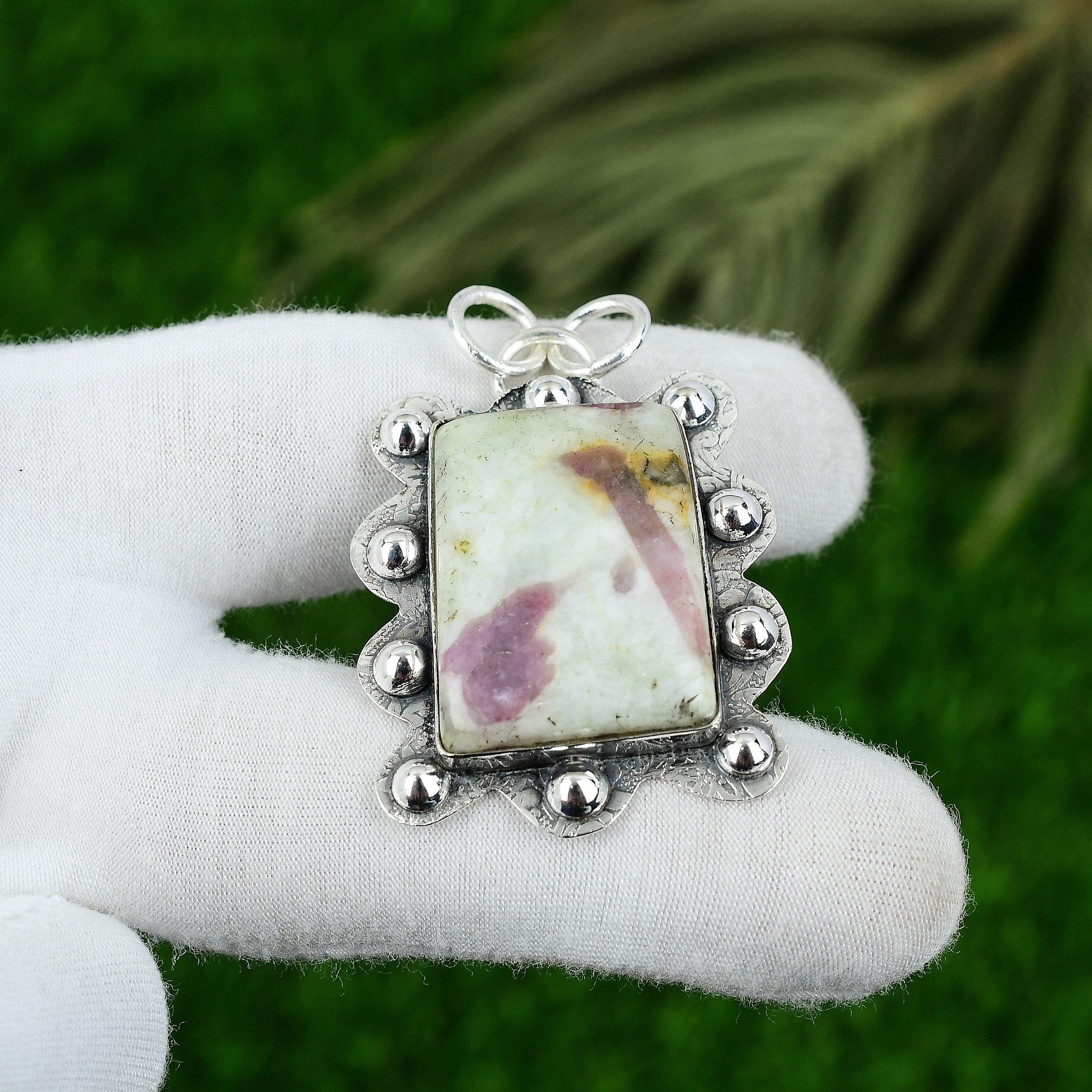 

Birthday Gift For Her Natural Pink Tourmaline Gemstone Pendant 925 Silver