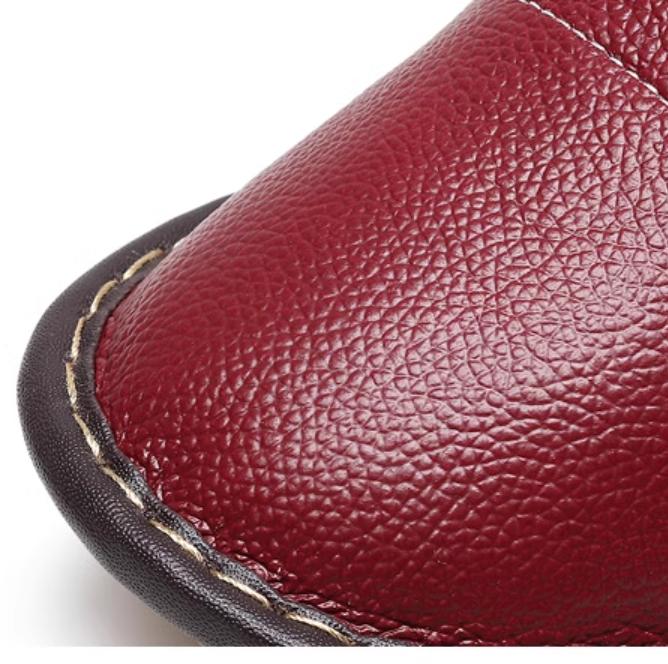 Winter Fleece Warm Puff Slippers Cow Split Leather Unisex Slippers Slip On Soft Bedroom Indoor Flats Men Women Padded Warm Slippers Shoes