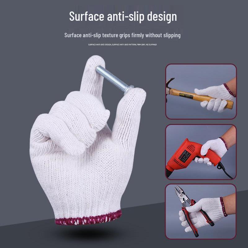 700g Durable White Cotton Work Gloves, Wear-Resistant & Thickened for Construction & Repairmen