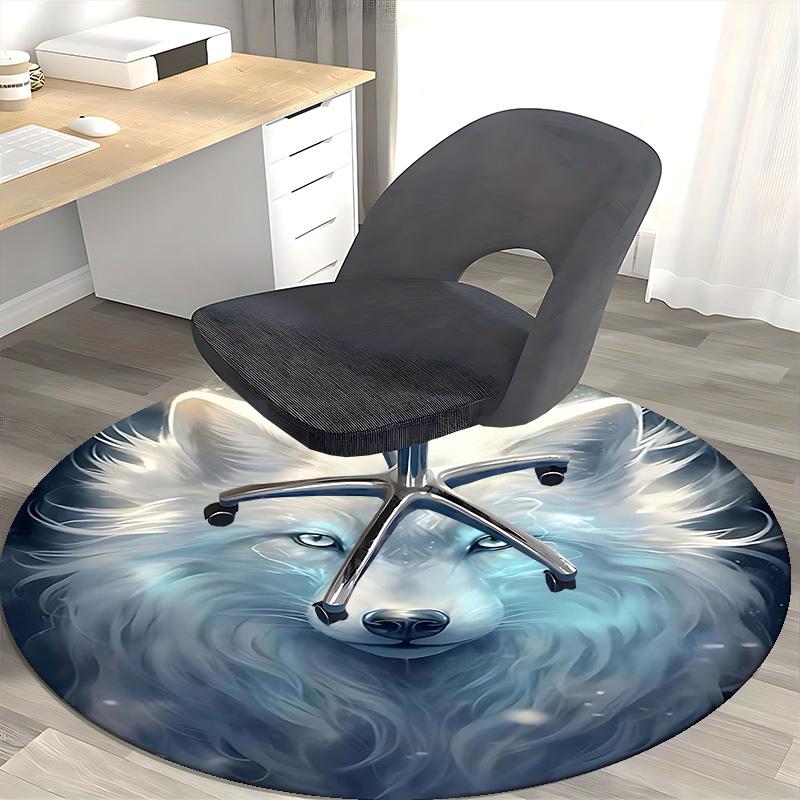 1pc Anime Wolf Design Round Carpet Office Chair Mat, Non Slip Rug for Home Decor, Living Room, Bedroom, Game Room