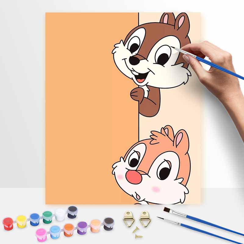 Disney Oil Painting DIY Digital Painting Chip and Dale Characters HandPainted Wall Art for the Living Room and Entryway.