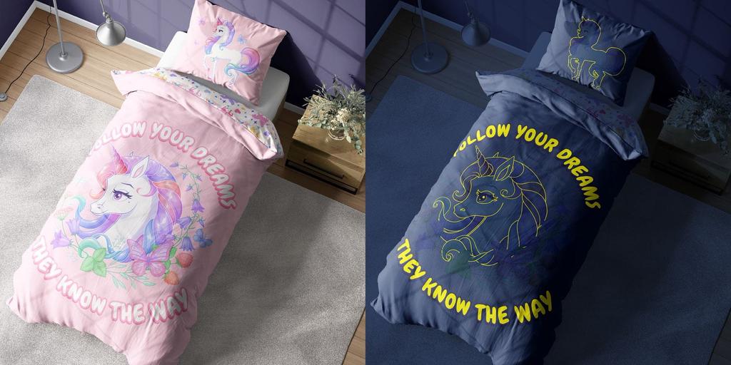 Bedding set 140x200 glow in the dark unicorn unicorn