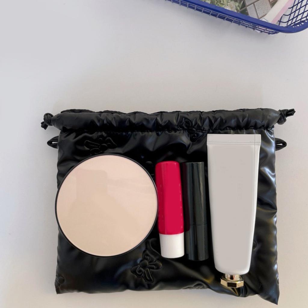 Chic Bowknot PU Leather Pouch Bag Practical Drawstring Closure PU Bag Convenient Makeup Jewelry Storage Pouches