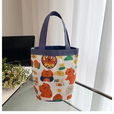 Cute Puppy Portable Canvas Bag for Girls Working Sundries Hand-carried Lunch Bag Bucket Bag Cylindrical Bag