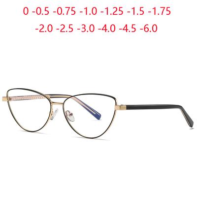 0 -0.5 -0.75 Bis -6.0 Blaulichtfilter Katzenaugen-Kurzsichtigkeitsbrille für Damen Metall Kurzsichtigkeits-Brille Damen
