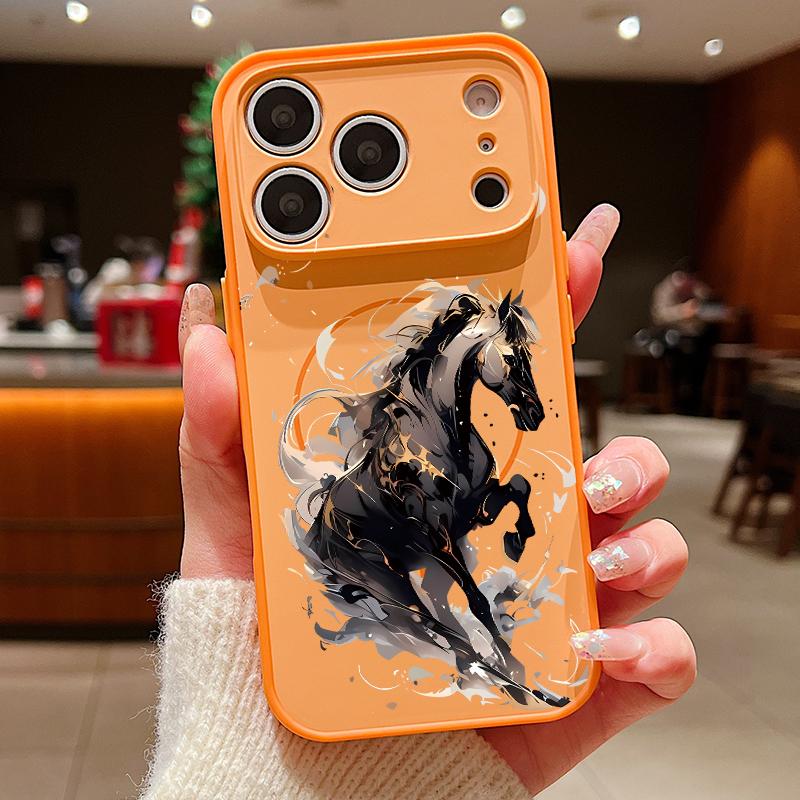 Running Horse Print Magnetic Phone Case For iPhone 17 Pro Max 16 15 14 13 Pro Max For Magsafe Wireless Charge Hard PC Back Cover