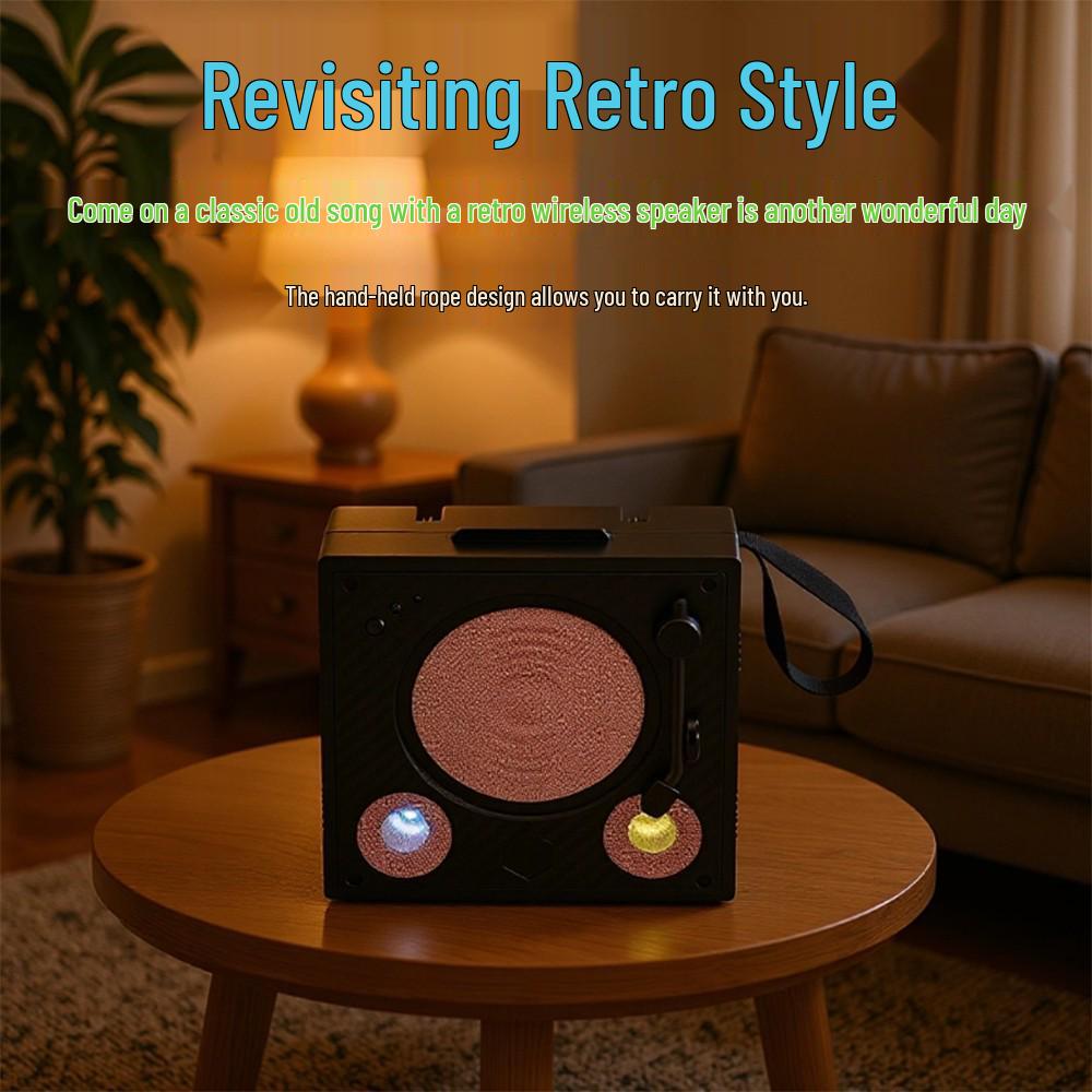 Bluetooth Speaker with Dual-Microphone Antenna, Solar Power, USB Flash Drive, Card Slot, and TWS Connectivity.