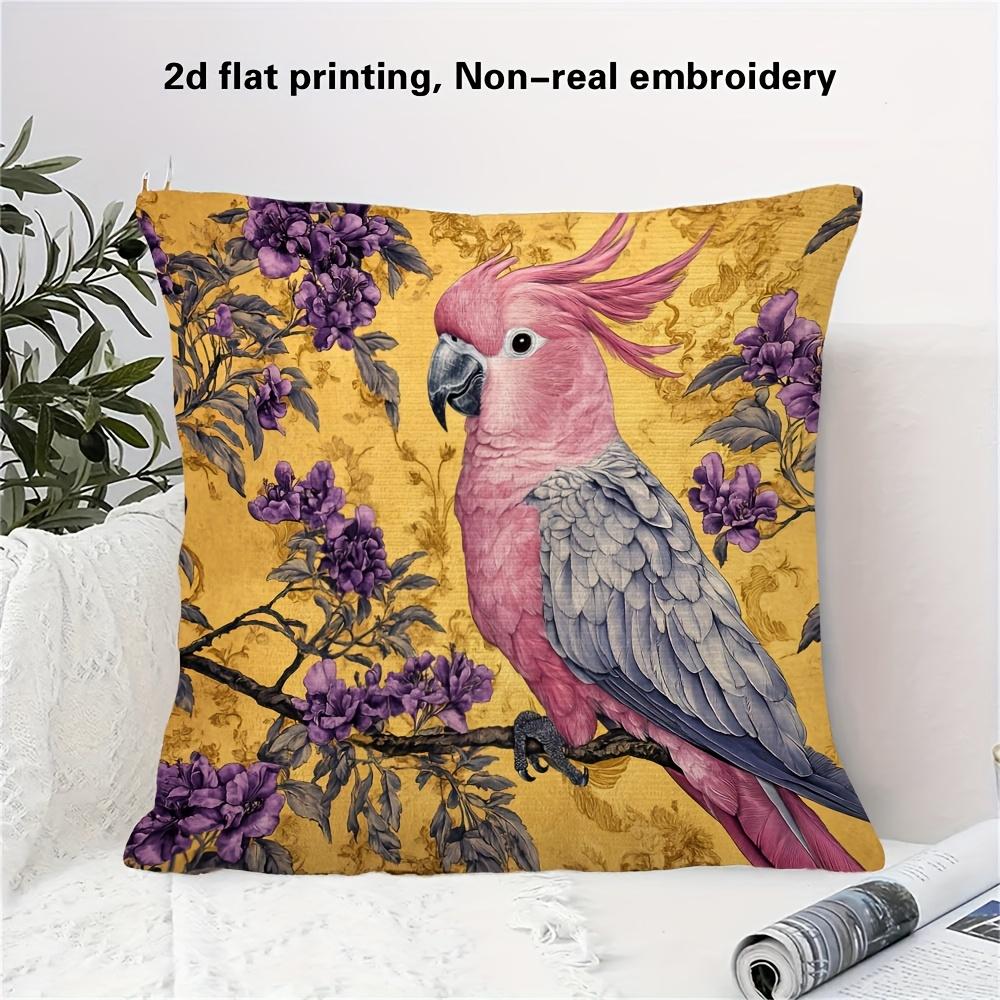 Double Sided Pink Cockatoo Pillow Cover Vintage Tropical Floral Print Cushion Case For Sofa Living Room Boho Nature Home Decor