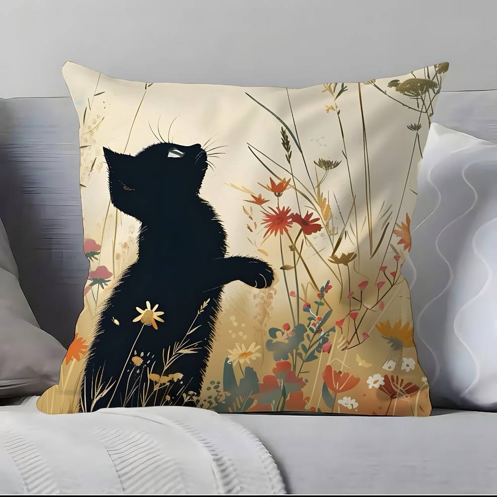 Cute Cartoon Little Black Cat Pillow Case Pillowcase Soft Skin Friendly & Comfortable With A Hidden Zipper