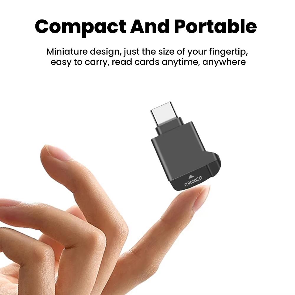 Mini Type C 2.0 TF Card Reader External Storage Black Stretch Design for iPhone USB-C 2.0 Memory Stick TF Card Reader