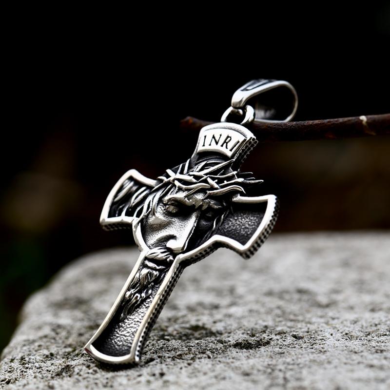 Beier Stainless Steel Men's Christian Christ Jesus Bible Jesus Exorcist Cross Pendant Chain Necklace Jewelry LLLHP199P