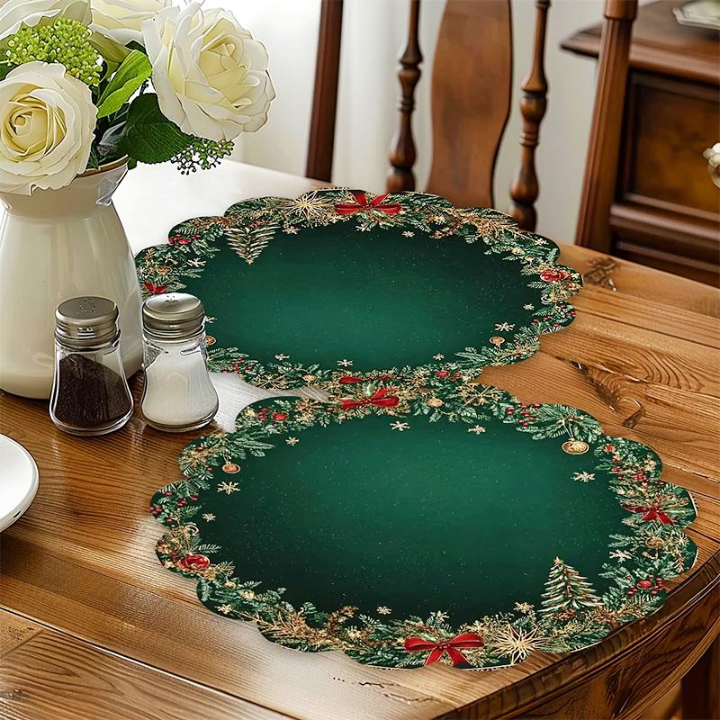 1 st Bordsunderlägg Fest Placemat Matbord Tryckt Jul Polyester Kök Rund Matbord 38x38cm