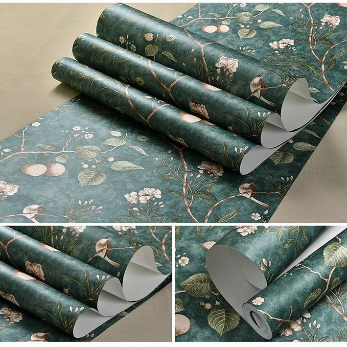 

Самоклеящиеся обои Американский ретро Яблоневый цвет и птицы Темно-зеленый Кофейный цвет Спальня Гостиная Фон 0.53X9.5M