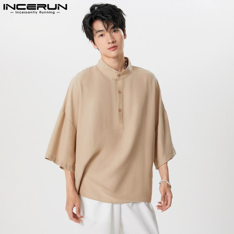 INCERUN Herren 3/4 Ärmel Henley Shirts Stehkragen Casual Tops