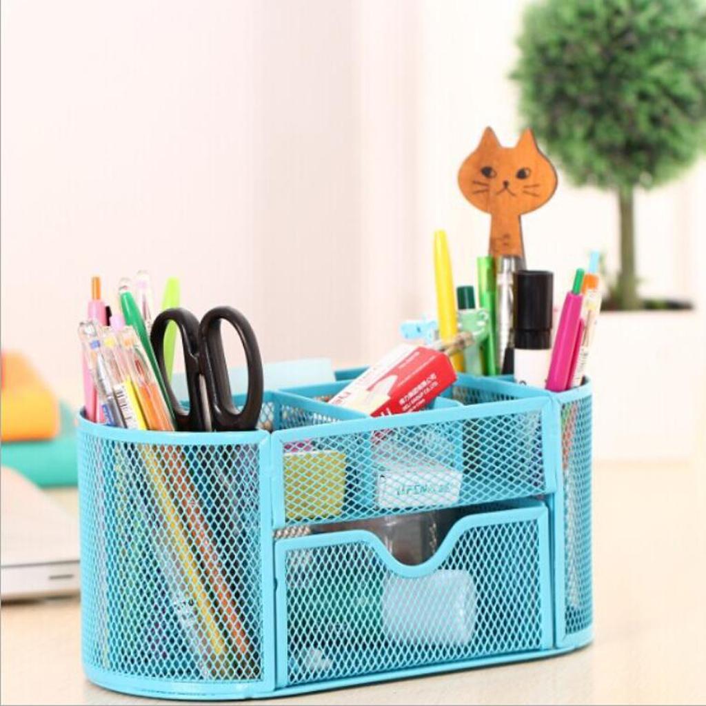 Desktop Storage Makeup Organizer 9 Compartment - Blue, 22X11X10.5cm