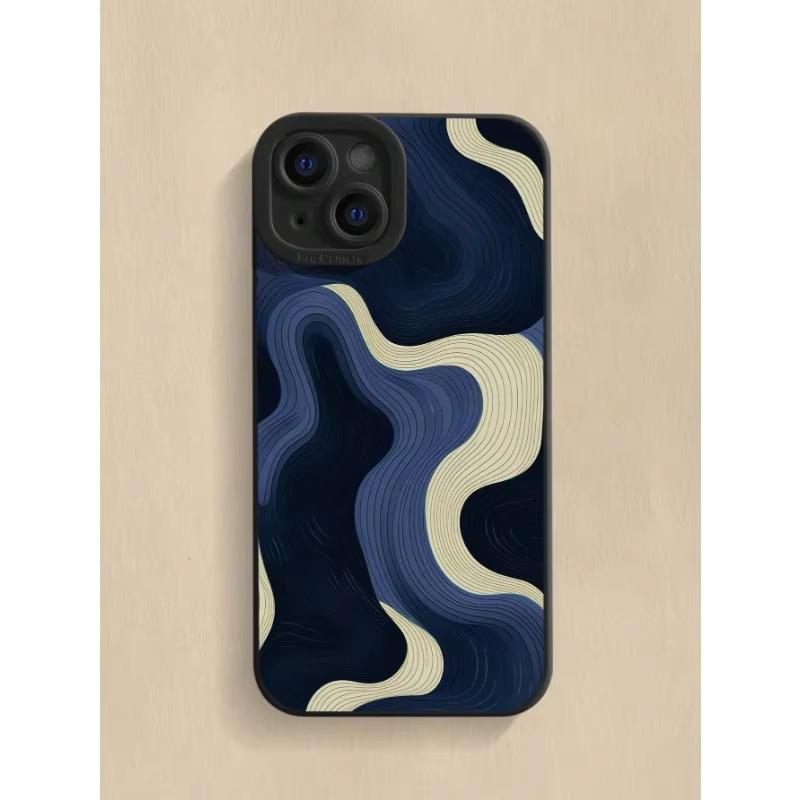 Abstract Navy Wave Line Art Minimalist Style Phone Case for iPhone 17 16 15 14 13 12 11 Series Pro Max Plus