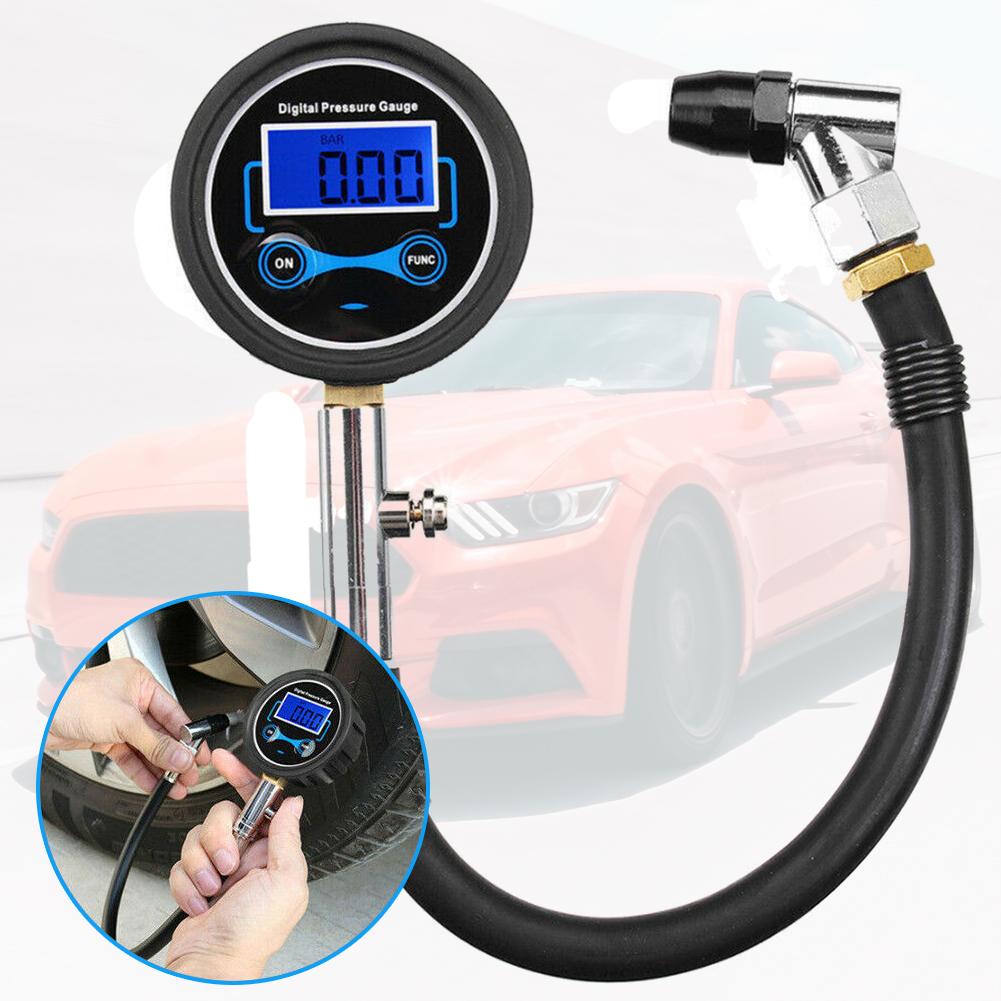 Digital Tire Inflator LCD Display Tire Pressure Gauge 3-200PSI Car Tire Air Pressure Inflator LED Backlight for Motorcycle Bike