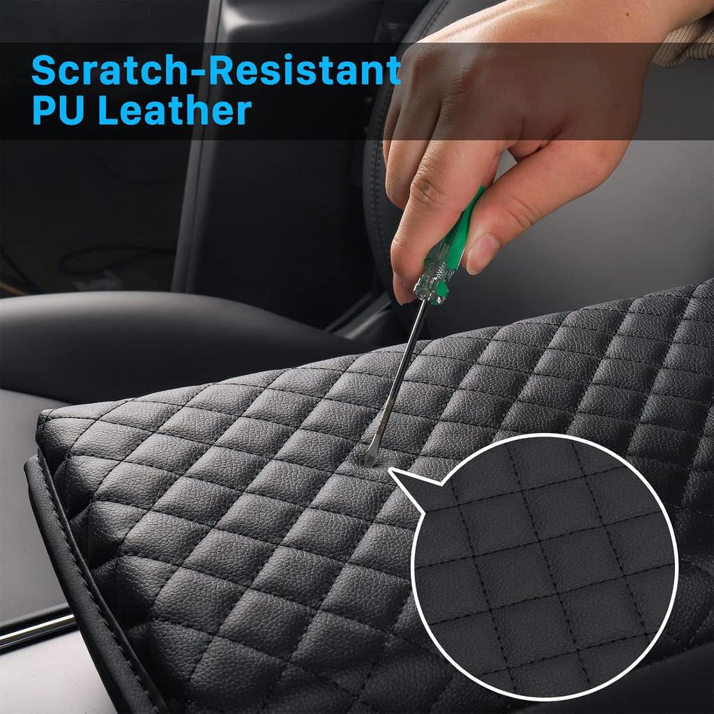 Carwiner Center Console Cover For -2026 Tesla Model 3 Model Y, PU Leather Armrest Box Cushion Protector Accessories