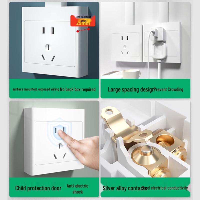 Surface-Mounted 5-Hole 10A Power Socket