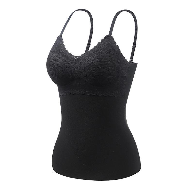 Colete feminino de veludo de dupla face com almofadas no peito, forro de seda e cashmere e roupa íntima térmica de renda sem costura