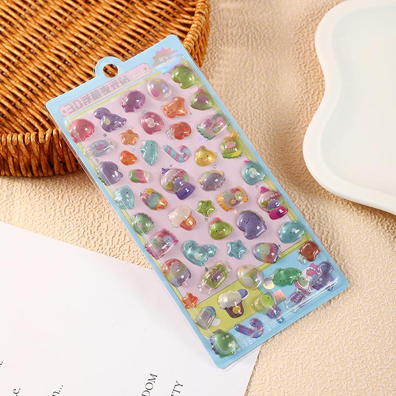 Kawaii Cartoon 3D Relief Sticker Cute Crystal Jelly Patch For Mobile Phone Case Mirror Scrapbook Journal Animal Decor
