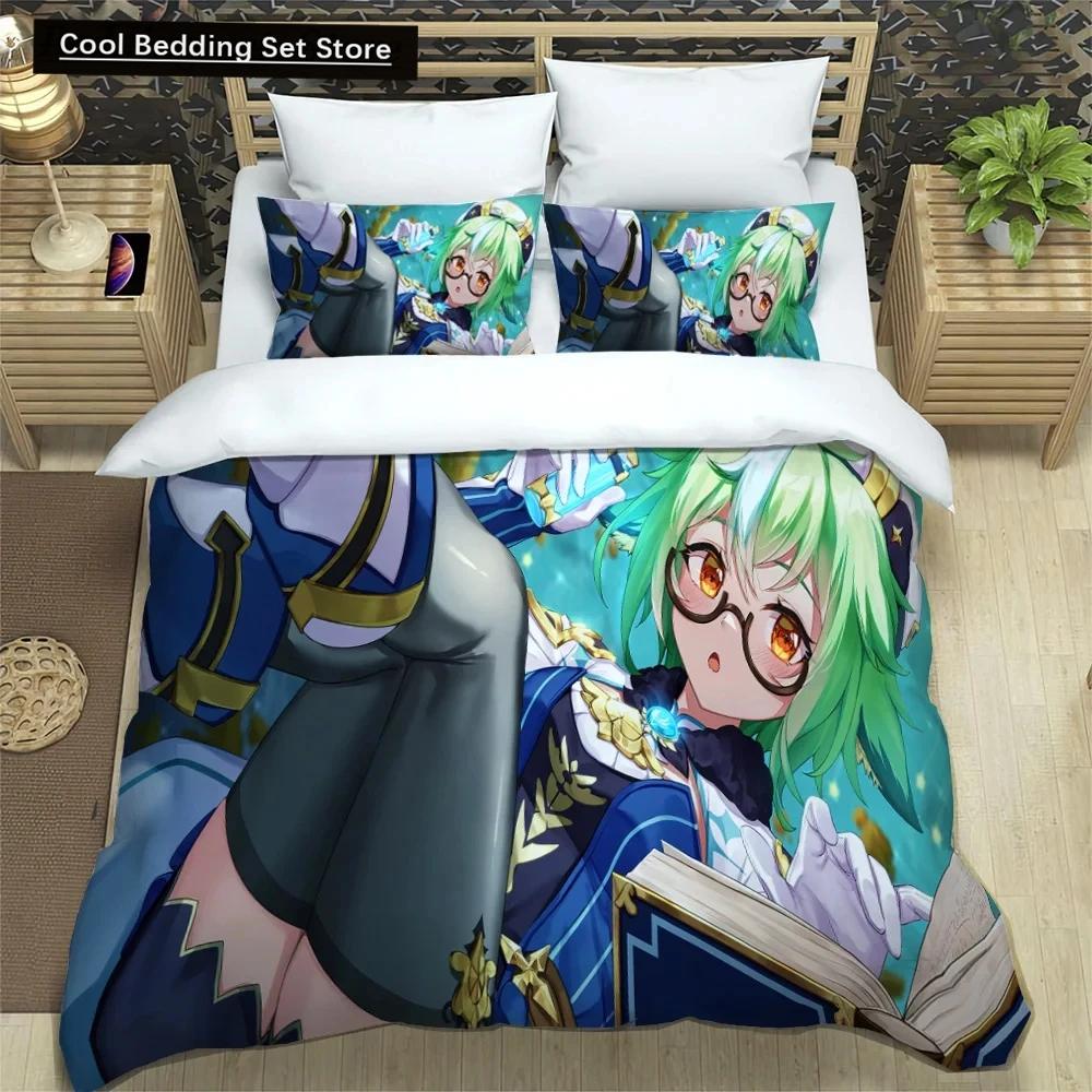 3D Anime Genshin Impact Bedding Set,Duvet Cover Comforter Bed Set Quilt Cover Pillowcase,King Queen Twin Size Boys Girls Adults
