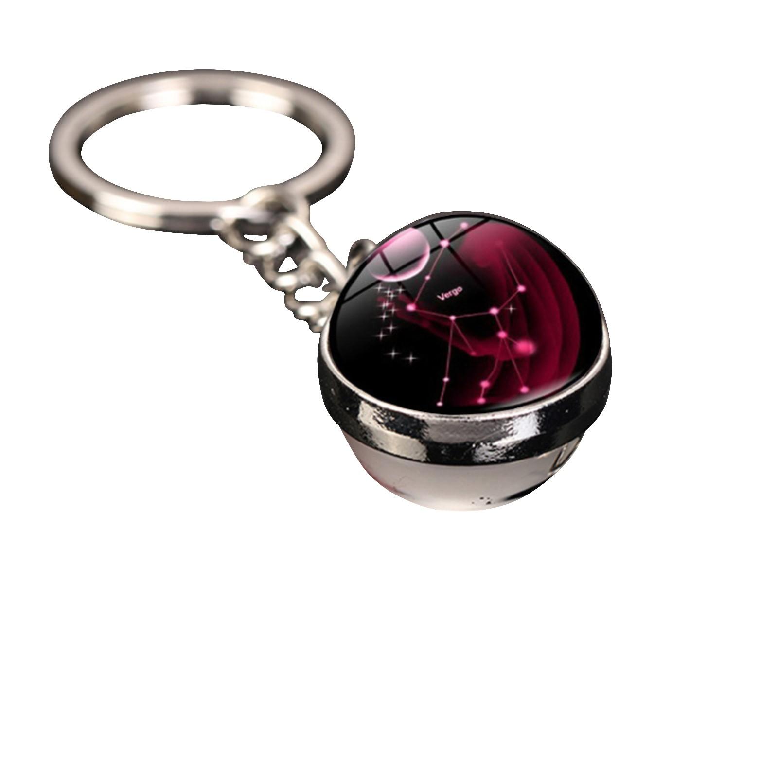 

Брелок для ключей с подвеской в виде сумки с 12 знаками зодиака, светящийся в темноте, с драгоценными камнями, двухсторонний стеклянный шар One Size