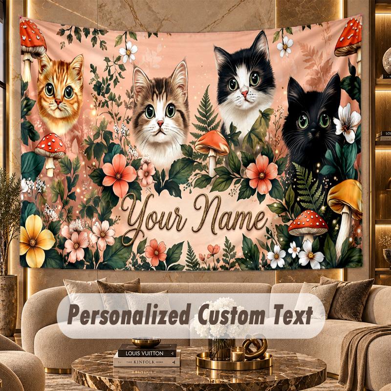 Gatto (103) Arazzo Personalizzato con Tema Testo Nome Personalizzato Appeso a Parete Decorazione Sfondo Casa