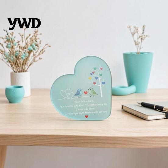 Custom Style Acrylic Keepsake Heart Shape Friendship Ornament with Engraved Verse & Bird Tree, Desktop Romantic Decor for Room Art Home Office