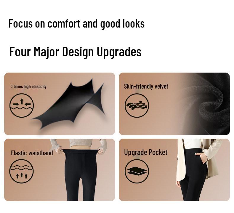 Women's High Waist Slimming Black Flared Suit Pants with Plus Velvet for Autumn/Winter 2025