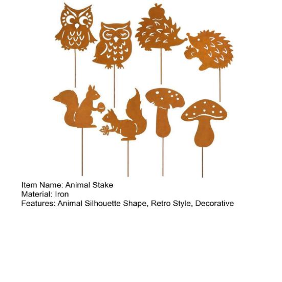 Yousheng Animal Silhouette Garden Stakes Rusty Iron Hedgehog Stakes Planter Insert Owl Squirrel Mushroom Stakes for Window Box Flower Pot Bonsai