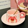 Cute Cartoon Strawberry Bear Ceramic Coffee Cup and Plate Gift Box Set High Quality Appearance Minnie and Mickey Cups and Plates for Home Use