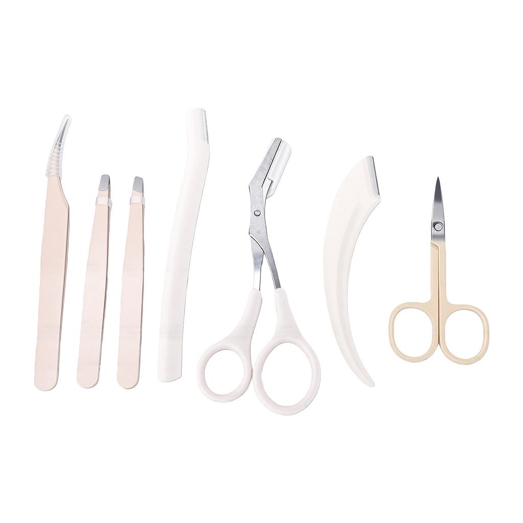 7pcs Eyebrow Trimming Kit Portable Fashionable Multifunctional Travel Eyebrow Kit with Dolphin Tweezers for Daily Use