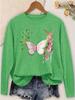 Women's Casual Long Sleeve Tee with Butterfly & Flower Print and Gold Star Accents, Soft Crew Neck, Versatile Top for Work, Vacation,