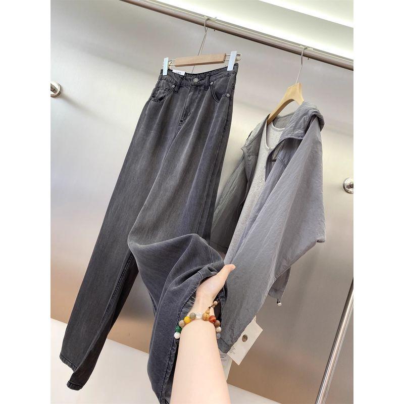 

Go to Italy! Yuan Goods! 100 Lyocell Retro Cement Gray Drape Distressed High Waist Wide Leg Denim Women Picture color 25(Within the recommended 45.00kg)