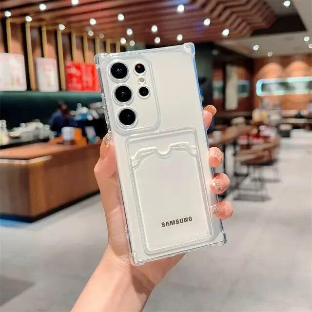 

Прозрачный противоударный чехол-бумажник для телефона с картой для Samsung Galaxy S24 Ultra S23 S22 S21 S20 FE Note 20 10 Plus, мягкий защитный чехол из ТПУ для камеры S20 Plus