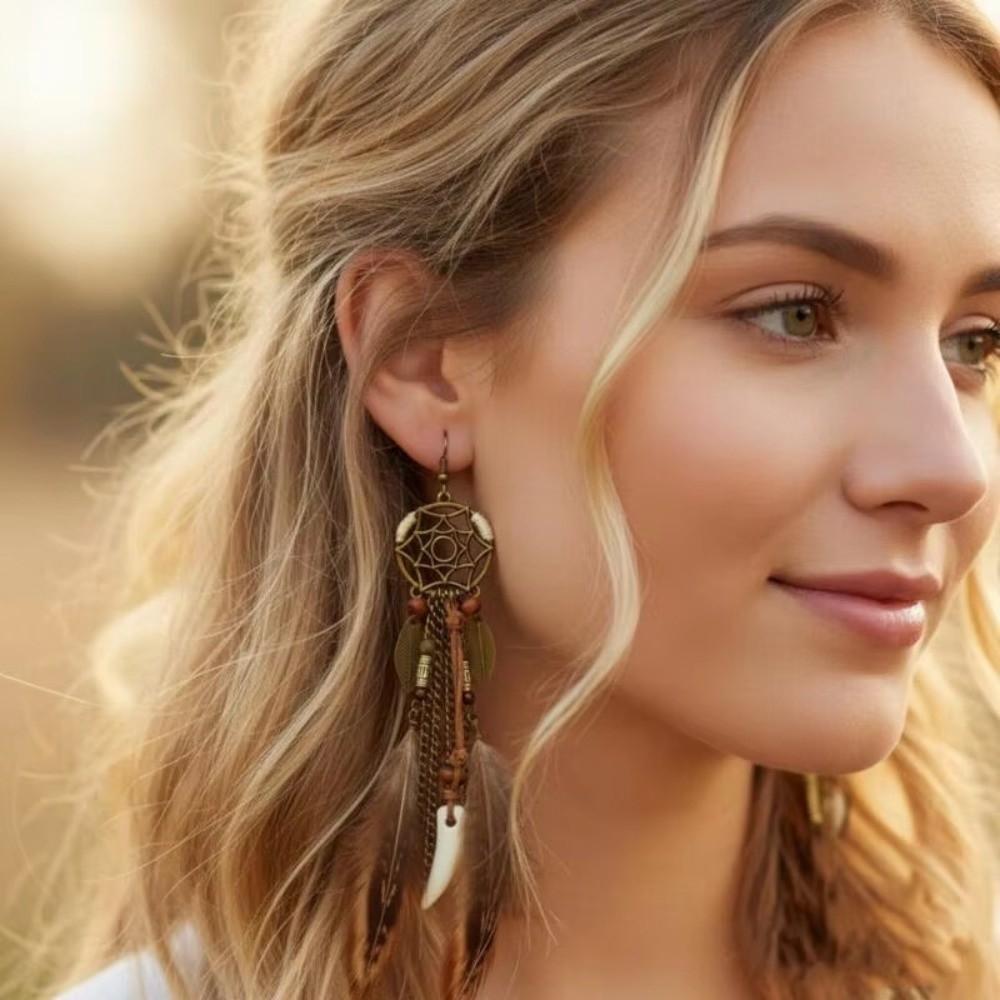 Bohemian Style Tassel Earrings Handmade Dream Catcher Earrings Dangling Drop Earrings  For Women
